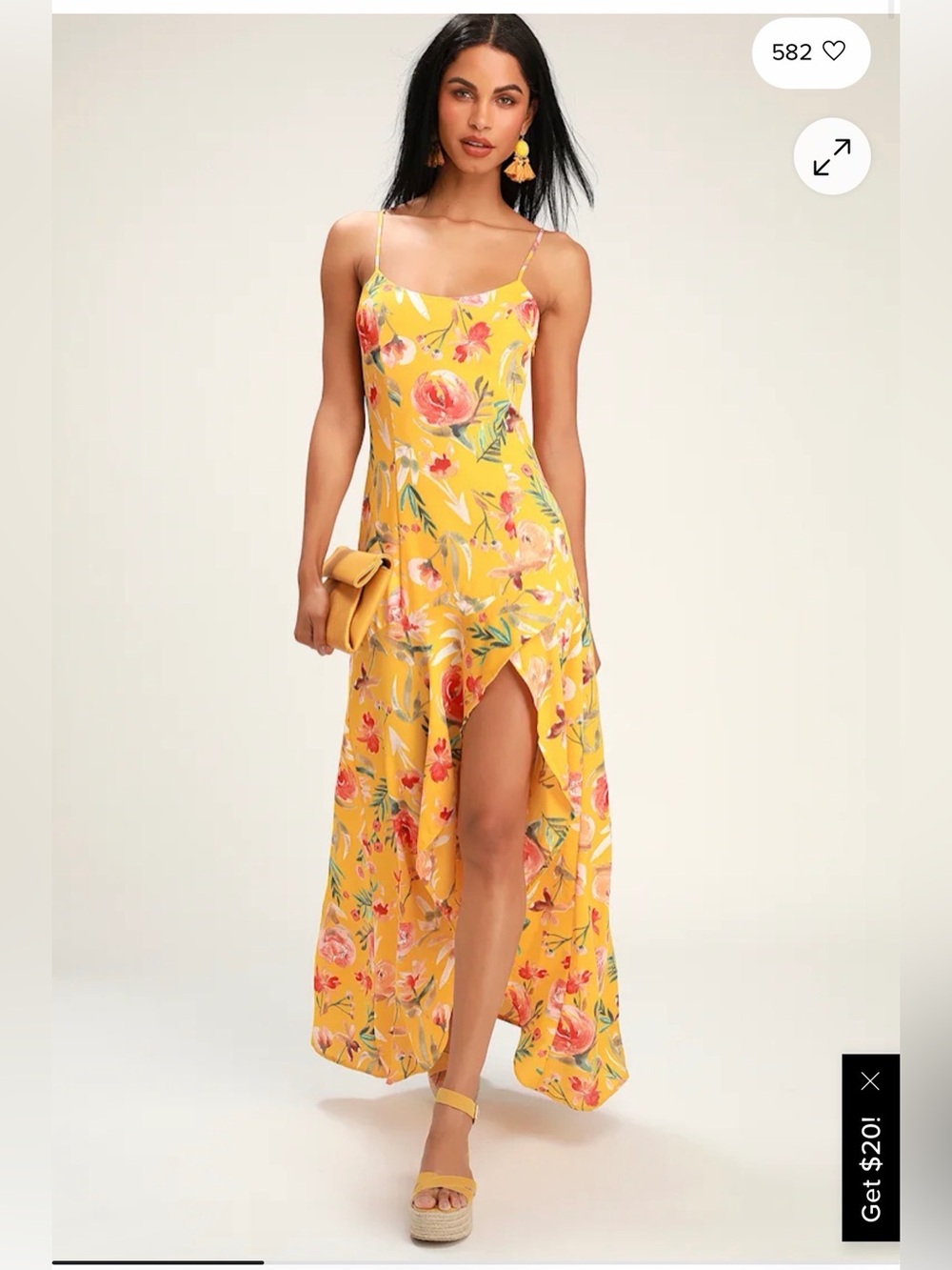 Lulu's Zinnia Yellow Floral High-Low Maxi Dress